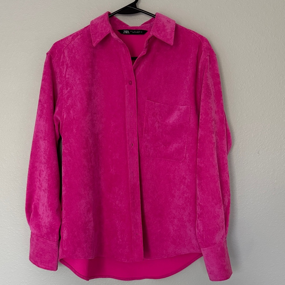 Zara Pink corduroy button down top